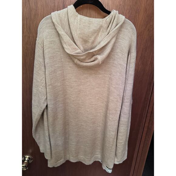 PAKA ALPACA BEIGE HOODED TUNIC LENGTH HANDMADE SWEATER; SIZE XL - Picture 2 of 5
